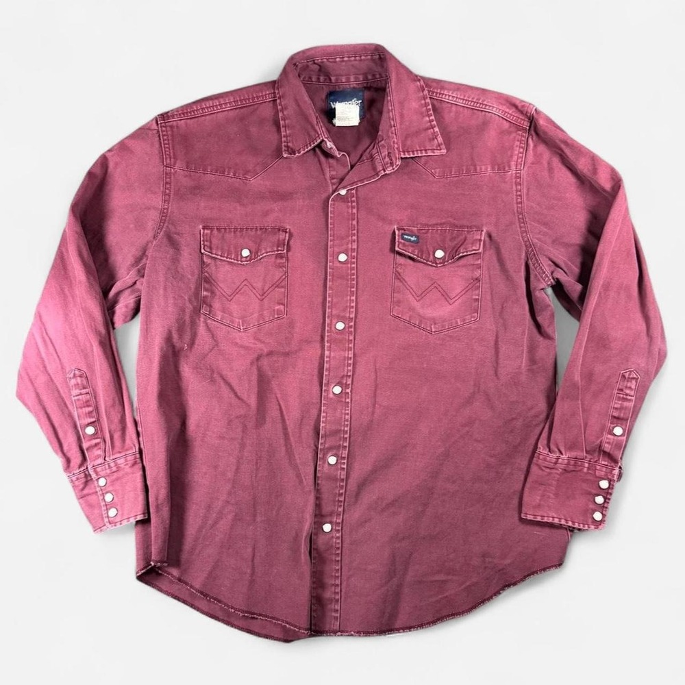 Wrangler Western Shirts Maroon 2 Pocket Pearl Snap Shirt Heavyweight Size XL